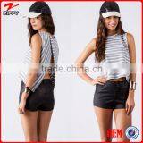 2016 Women Clothing, Designer Clothing Manufacturers in China, Private Label Women Knitted Sleeveless Stripe Top With Split Back thumbnail-1