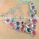 19 INCH LONG ENTIRELY SILVER GEMSTONE NECKLACE thumbnail-1
