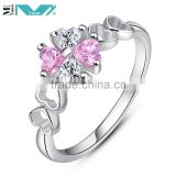Women Pink & White Cubic Zircon Fashion Jewelry Flower Silver Ring
