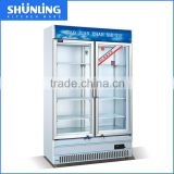 628L commercial Double glass door refrigerated showcase for supermarket