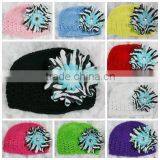 Crochet Newsboy Beanie Kufi Hats With a Blue Zebra Daisy Flower thumbnail-1