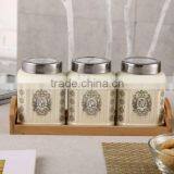 Square Ceramic Canister Set With Bamboo Stand thumbnail-2