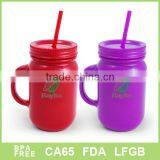 Purple color plasic mason jar with straw