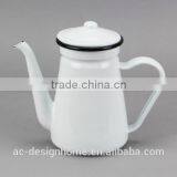 ENAMEL IRON STORAGE POT W/LID & HANDLE thumbnail-1