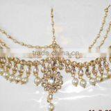 MATHAPATTI DAMINI PEARL KUNDAN Maang TIKA GOLD TONE CRYSTAL Hair Accessory thumbnail-1
