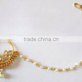 HOOP NATH Press NOSE RING GOLD PLATED KUNDAN RED GREEN thumbnail-1