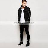 Fashion Denim Black Sleeves Leather Jacket With Pocket Custom Design thumbnail-4