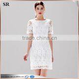 Embroidery Flower Pattern White Lady's New Fashion Mini Party Dress thumbnail-1