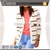 Boyfriend Style Y Neck Button up Stripe Cardigan 2015 Woman With Patch Pockets thumbnail-1