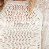 Round Neck Hollow Knitted Stylish Woman Thin Sweaters With Hem Split thumbnail-4