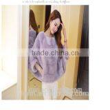 2016 O Neck Flare Sleeve Long Hairy Shaggy Faux Fur Pullovers Coat New Women Autumn Winter Loose Outerwear Gray Black thumbnail-1