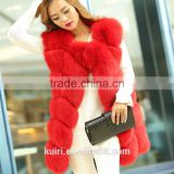 2015 fashion Lady Natrual Fox Fur vest women's real Full Fox fur and leather winter overcoat girl's outerwear Fur Vest coat