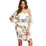 Floral Printed Long Maxi Dress Summer Party Off Shoulder Chiffon Dress Apparel thumbnail-4