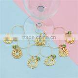 Yoga Healing Hoop Earrings Gold Plated Round Flower Green Rhinestone Wine Glass Marker Charms thumbnail-2