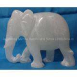 CARVED WHITE GRAY MARBLED STONE ELEPHANT