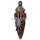 New Black Color Original Wood Pendants With Rhinestone Mixed thumbnail-3