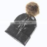 Adult Hair Ball Bronzing Pure Color Knitted Hat Men and Women Fashion Warm Ear Protection Hat thumbnail-4