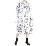 TWOTWINSTYLE Dress For Women Lapel Collar Long Sleeve Oversize Casual Midi Hit Color Graffiti thumbnail-1
