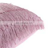 Solid Decorative Velvet Throw Pillow Cushion Cover With Long Fringe thumbnail-4