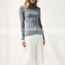 Women Seamless Knit Turtleneck 18 Gauge Worsted Merino Wool Thin Sweater Top thumbnail-4