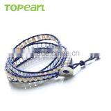 Topearl Jewelry 2016 Potato White Freshwater Pearl and Crystal Bracelet Woven Leather Wrap Girls Fancy Bracelets CLL167 thumbnail-2