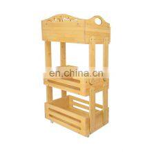 Hot Sale 3 Tier Vegetable Storage Organizer Serving Trolley Cart Wood Bamboo Trolley Kitchen Rack thumbnail-5