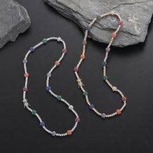 Brass Cubic Zircon Women 2.5mm Flower Shape Tennis Chain Necklace Party Jewelry BC131 thumbnail-4