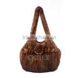 QD30422 Woman Knit Real Mink Fur Handbag And Sheep Leather Bags Guangzhou Handbag Factory