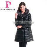 Winter New Design Leather Women Medium Length Slim Fit Coat With Embroidered Silver Fox Hat Overcoat