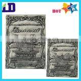 Antique Silver Metal Vodka Wine Logo Sticker