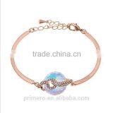 Vintage Rhinestone Cuff Crystal Bracelets 18K Rose Gold Plated Natural Crystal Bangle thumbnail-3
