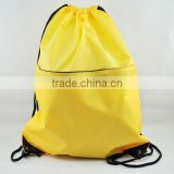 Cheapest promotional gift 210D polyester Drawstring bag with zipper pocket