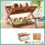 Folding Bamboo Dish Rack With 2 Tier thumbnail-2