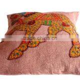 RTHCC-54 Indian Traditional Royal Horse Patchwork Art Kantha Cotton Cushion Covers New Year Christmas Home Decor Gift thumbnail-6