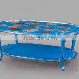 Hand Painted Wooden Coffee Table, Exquisite Seasell Mosaic Inlay Oval Shaped Side Table, Classical Living Room Tea Table thumbnail-2