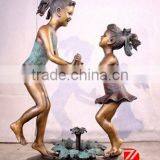 Bronze Garden Sculpture Girls Playing Outdoor thumbnail-2