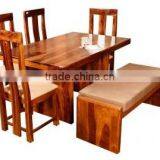 Classic Finish Six Sitter Wooden Dining Table Set With Cushion Chairs and Bench thumbnail-1