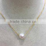 Single 7.5-8mm White Akoya Pearl Necklace With 14k Gold Chain thumbnail-1