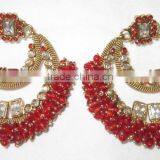 Red Beads Polki Gold Tone Dangler EARRINGS thumbnail-1