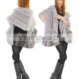CX-B-M-15A Custom In Stock Large Real Mink Fur Knitted Shawl Poncho Scarf thumbnail-6