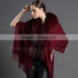 CX-B-P-21 Women Fashion Cashmere Pashmina Shawl With Fur Trim thumbnail-1
