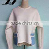 Cheap Plain White Long Sleeve Oversized Pocket Women Scuba Pullover Windcheater Round Neck Hoodie Manufacturer thumbnail-1