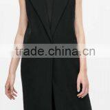 Runwaylover EY1064C 2017 Fancy Design Women Black Sleeveless Longline Blazer thumbnail-2