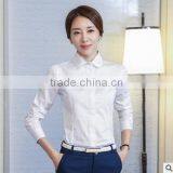 Custom Long Sleeve Office Formal White And Blue Cotton and Polyester Mix Blouse thumbnail-3