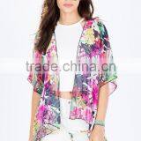 Open Front Lush Botanical Prints Kimono Women With Extended Back Hem thumbnail-4