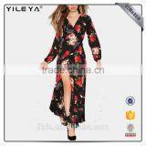 Long Sleeve Floral Black Women Maxi Bohemian Dress thumbnail-1