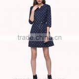 Girls Navy Polka Dot Mini V-neck Long Sleeve A-line Dress With Leather Belt thumbnail-1
