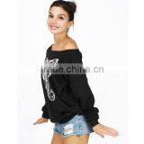 Women Customized Printed Black Off Shoulder Sweatshirt Cheap Price thumbnail-5