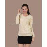 women\'s elegant charming beige merino thin sweater//pullover and round-neck