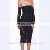 2017 Long Sleeve Lace Bandage Mini Dress Off-shoulder Dress thumbnail-1